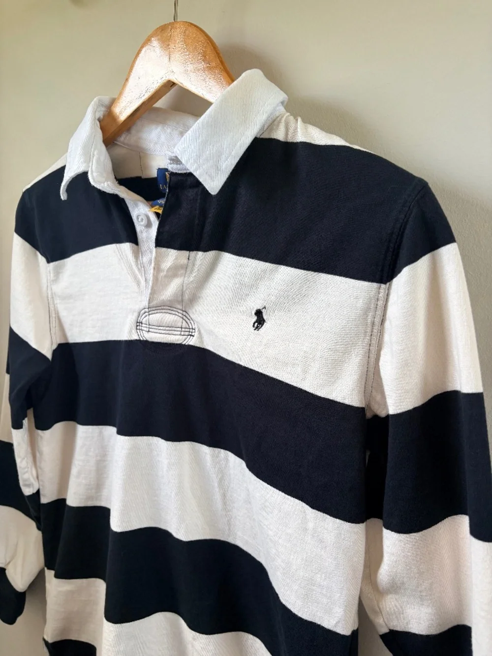 Ralph Lauren Striped Black White Rugby Polo Long Sleeve Shirt